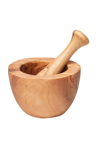 Mortero y maja de madera de olivo 