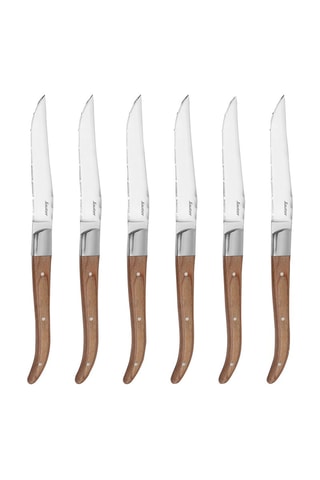 6 cuchillos chuleteros de acero inoxidable con mango de madera de pakka