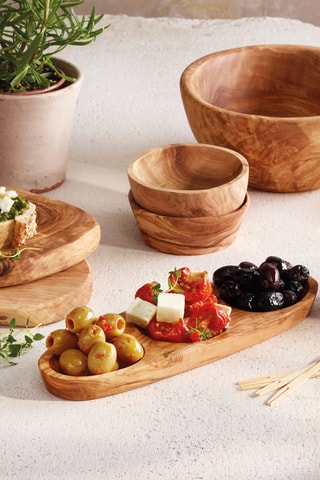 Bandeja para aperitivo de madera de olivo - 25 x 8,5 x 2 cm