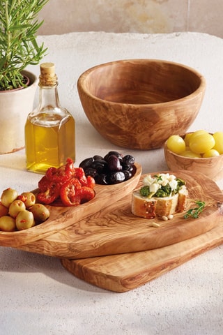 Bandeja para aperitivo de madera de olivo - 25 x 8,5 x 2 cm