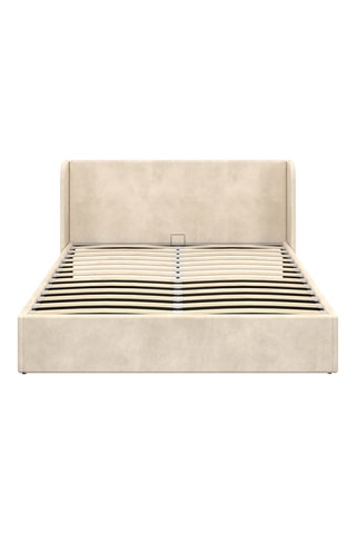 Letto contenitore Lucia in velluto beige con rete e testiera 160x200cm
