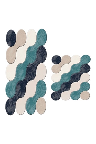 2 alfombras de baño - 
Azul y blanco - 50 x 60 / 60 x 100 cm