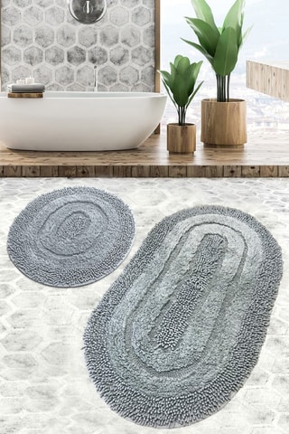 2 alfombras de baño Macoroni - Gris - 60 x 100 y 50 x 60 cm