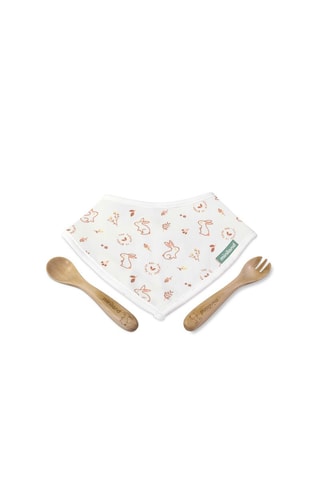 Set bavaglino e posate in bambù - Rosso - Da 6 mesi