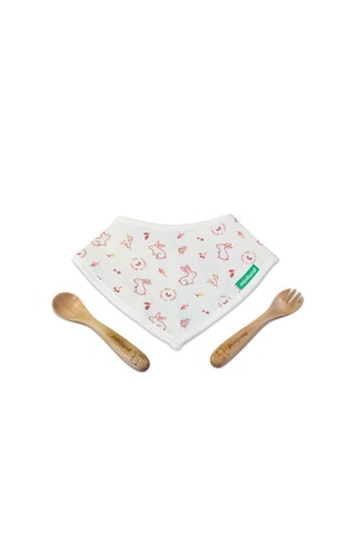 Set bavaglino e posate in bambù - Rosso - Da 6 mesi