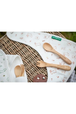 Set bavaglino e posate in bambù - Verde - Da 6 mesi