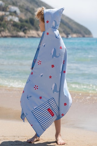Telo doccia con cappuccio - Azzurro - 75 x 150 cm