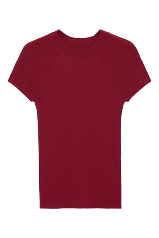 Pull maille côtelée manches courtes - Rouge