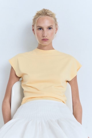 Pull-over maille fine manches courtes - Jaune