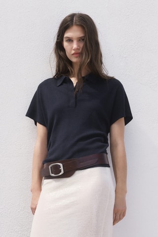 Pull-over col polo manches courtes - Bleu marine