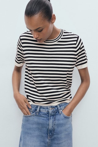 Pull-over rayures manches courtes - Bleu marine