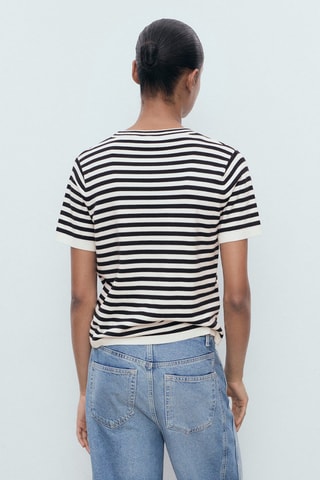Pull-over rayures manches courtes - Bleu marine