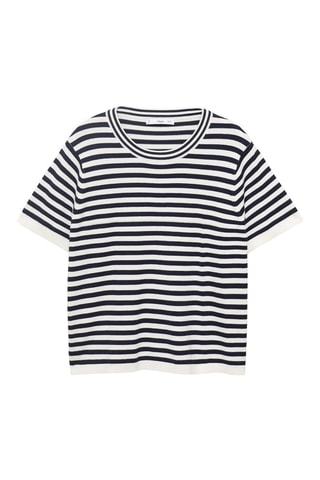 Pull-over rayures manches courtes - Bleu marine