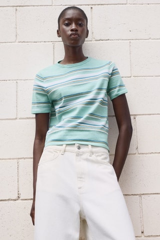 Pull à manches courtes à rayures combinées - Vert
