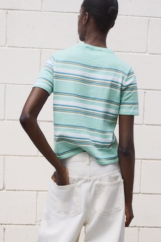 Pull à manches courtes à rayures combinées - Vert