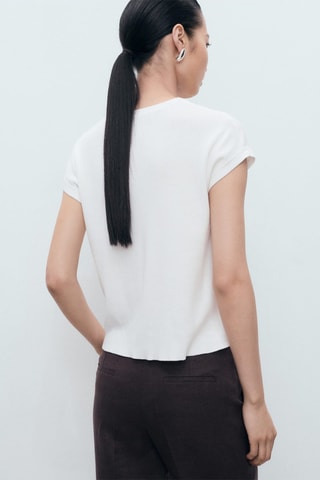 Pull en maille de coton manches courtes - Blanc