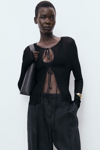 Cardigan maille nœuds - Noir
