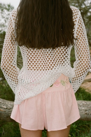 Cardigan crochet fermeture nœud - Blanc