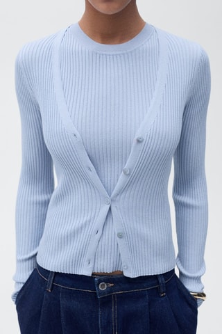 Cardigan maille côtelée col V - Bleu