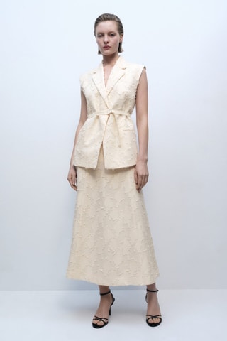 Gilet texturé ceinture - Blanc cassé
