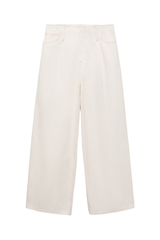Pantalon en denim wideleg taille effilochée - Blanc cassé
