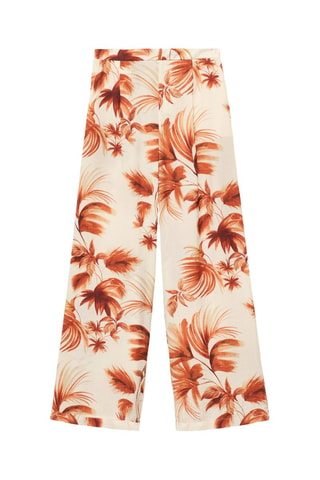 Pantalon droit imprimé palmier - Blanc cassé