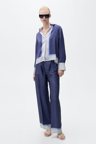 Pantalon droit rayures combinées - Bleu