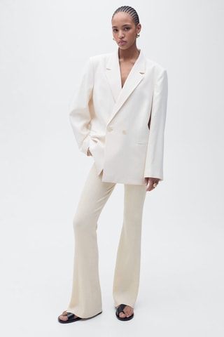 Pantalon flare maille côtelée - Ecru