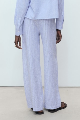 Pantalon lin à rayures - Bleu