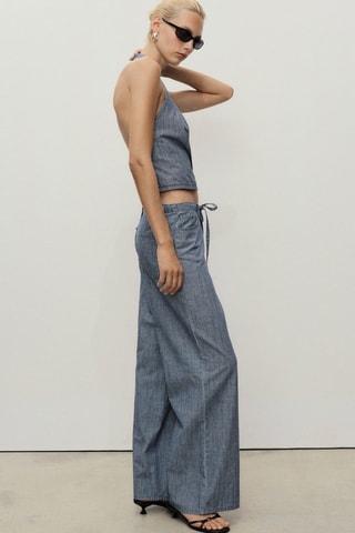 Pantalon wideleg denim avec ceinture - Bleu
