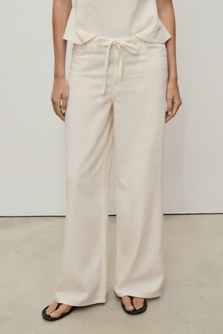 Pantalón denim wide leg cinturón - Ecru