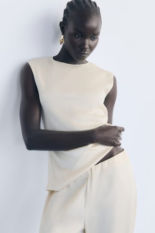 Pantalon plissé taille élastique - Ecru