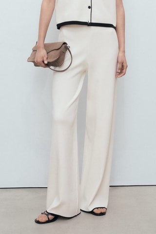 Pantalon maille bas contrastant - Ecru