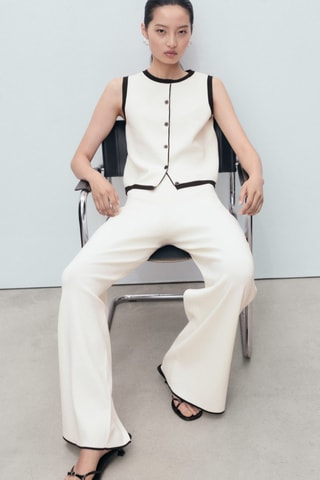 Pantalon maille bas contrastant - Ecru
