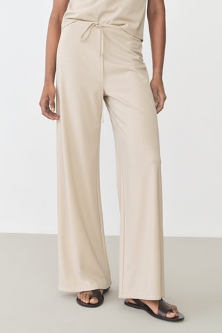 Pantalon wideleg taille élastique - Beige
