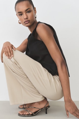 Pantalon wideleg taille élastique - Beige