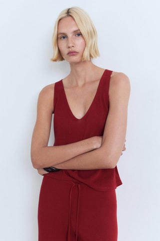 Pantalon droit maille - Rouge