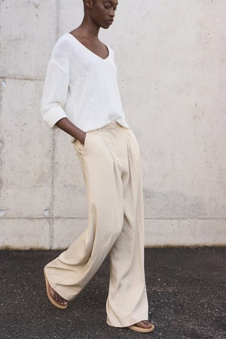 Pantalon wideleg pinces - Gris clair