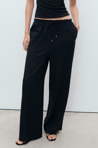Pantalon lin taille élastique - Noir