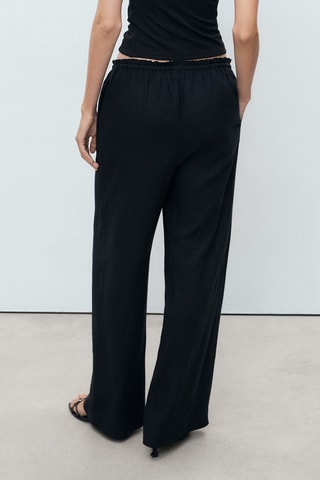 Pantalon lin taille élastique - Noir