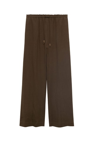 Pantalon lin taille élastique - Marron