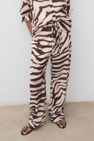 Pantalon fluide imprimé zèbre - Écru