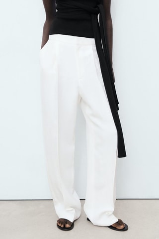 Pantalon mélange de lin pinces - Blanc