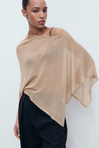 Cape en maille asymétrique - Marron