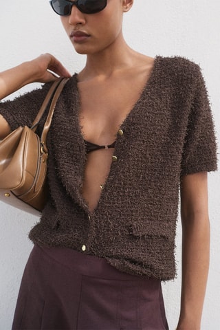 Cardigan en maille bouclée manches courtes - Marron