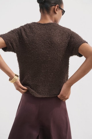 Cardigan en maille bouclée manches courtes - Marron