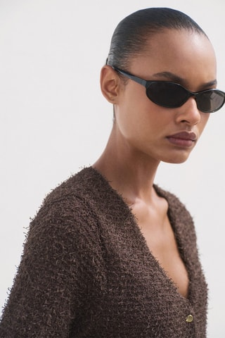 Cardigan en maille bouclée manches courtes - Marron