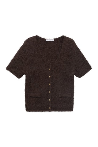 Cardigan en maille bouclée manches courtes - Marron