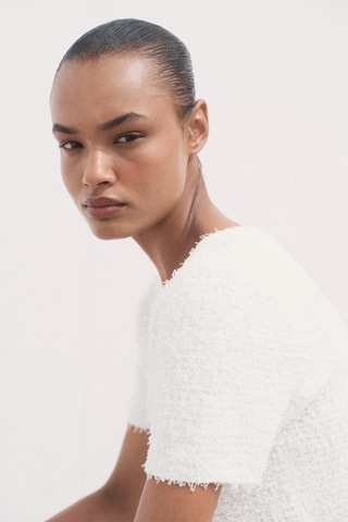 Cardigan en maille bouclée manches courtes - Blanc