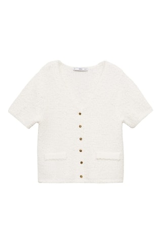 Cardigan en maille bouclée manches courtes - Blanc